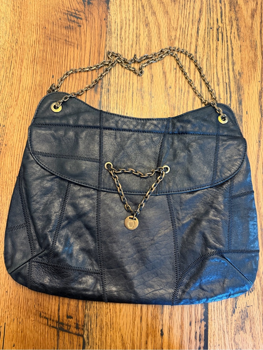Maison Mayle Hobo Bag Handbag Purse Patchwork Leather Chain Shoulder Black
